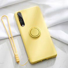 Silikon Hülle Handyhülle Ultra Dünn Schutzhülle Tasche Silikon mit Magnetisch Fingerring Ständer T01 für Huawei P20 Pro Gelb