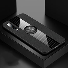 Silikon Hülle Handyhülle Ultra Dünn Schutzhülle Tasche Silikon mit Magnetisch Fingerring Ständer T01 für Huawei P30 Schwarz