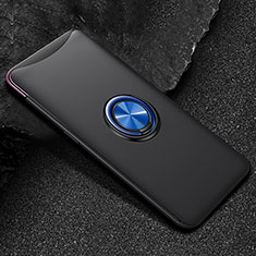 Silikon Hülle Handyhülle Ultra Dünn Schutzhülle Tasche Silikon mit Magnetisch Fingerring Ständer T01 für Oppo Find X Blau und Schwarz