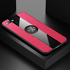 Silikon Hülle Handyhülle Ultra Dünn Schutzhülle Tasche Silikon mit Magnetisch Fingerring Ständer T01 für Oppo K1 Pink
