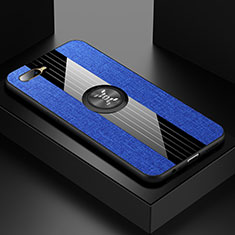 Silikon Hülle Handyhülle Ultra Dünn Schutzhülle Tasche Silikon mit Magnetisch Fingerring Ständer T01 für Oppo R15X Blau