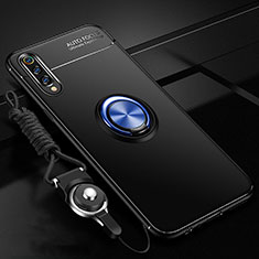 Silikon Hülle Handyhülle Ultra Dünn Schutzhülle Tasche Silikon mit Magnetisch Fingerring Ständer T01 für Samsung Galaxy A70 Blau und Schwarz