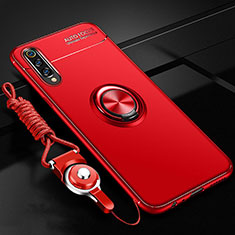 Silikon Hülle Handyhülle Ultra Dünn Schutzhülle Tasche Silikon mit Magnetisch Fingerring Ständer T01 für Samsung Galaxy A70 Rot