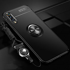 Silikon Hülle Handyhülle Ultra Dünn Schutzhülle Tasche Silikon mit Magnetisch Fingerring Ständer T01 für Samsung Galaxy A70 Schwarz