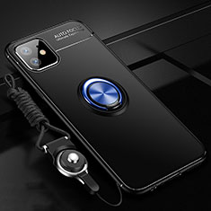 Silikon Hülle Handyhülle Ultra Dünn Schutzhülle Tasche Silikon mit Magnetisch Fingerring Ständer T02 für Apple iPhone 11 Blau und Schwarz