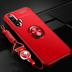 Silikon Hülle Handyhülle Ultra Dünn Schutzhülle Tasche Silikon mit Magnetisch Fingerring Ständer T02 für Huawei Honor 20 Rot