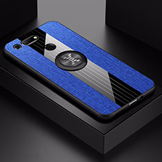 Silikon Hülle Handyhülle Ultra Dünn Schutzhülle Tasche Silikon mit Magnetisch Fingerring Ständer T02 für Huawei Honor View 20 Blau