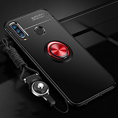 Silikon Hülle Handyhülle Ultra Dünn Schutzhülle Tasche Silikon mit Magnetisch Fingerring Ständer T02 für Huawei Nova 4e Rot und Schwarz