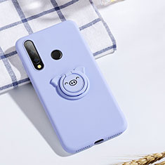 Silikon Hülle Handyhülle Ultra Dünn Schutzhülle Tasche Silikon mit Magnetisch Fingerring Ständer T02 für Huawei P Smart+ Plus (2019) Violett