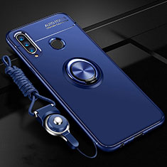 Silikon Hülle Handyhülle Ultra Dünn Schutzhülle Tasche Silikon mit Magnetisch Fingerring Ständer T02 für Huawei P30 Lite Blau