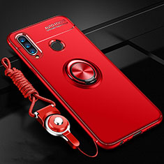 Silikon Hülle Handyhülle Ultra Dünn Schutzhülle Tasche Silikon mit Magnetisch Fingerring Ständer T02 für Huawei P30 Lite New Edition Rot