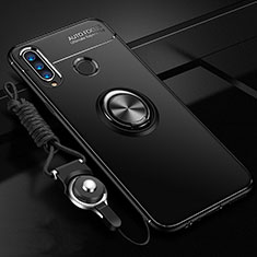 Silikon Hülle Handyhülle Ultra Dünn Schutzhülle Tasche Silikon mit Magnetisch Fingerring Ständer T02 für Huawei P30 Lite New Edition Schwarz