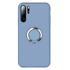 Silikon Hülle Handyhülle Ultra Dünn Schutzhülle Tasche Silikon mit Magnetisch Fingerring Ständer T02 für Huawei P30 Pro Hellblau