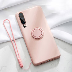 Silikon Hülle Handyhülle Ultra Dünn Schutzhülle Tasche Silikon mit Magnetisch Fingerring Ständer T02 für Huawei P30 Rosa