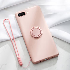 Silikon Hülle Handyhülle Ultra Dünn Schutzhülle Tasche Silikon mit Magnetisch Fingerring Ständer T02 für Oppo K1 Rosa