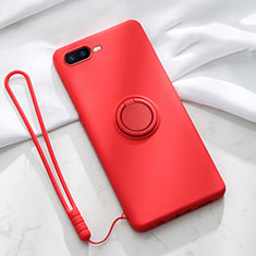 Silikon Hülle Handyhülle Ultra Dünn Schutzhülle Tasche Silikon mit Magnetisch Fingerring Ständer T02 für Oppo K1 Rot