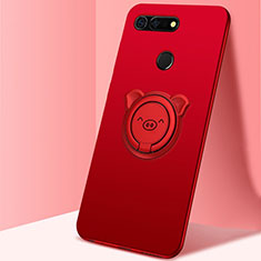Silikon Hülle Handyhülle Ultra Dünn Schutzhülle Tasche Silikon mit Magnetisch Fingerring Ständer T03 für Huawei Honor View 20 Rot