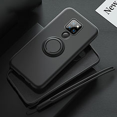 Silikon Hülle Handyhülle Ultra Dünn Schutzhülle Tasche Silikon mit Magnetisch Fingerring Ständer T03 für Huawei Mate 20 Schwarz