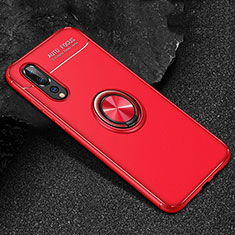 Silikon Hülle Handyhülle Ultra Dünn Schutzhülle Tasche Silikon mit Magnetisch Fingerring Ständer T03 für Huawei P20 Pro Rot