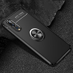 Silikon Hülle Handyhülle Ultra Dünn Schutzhülle Tasche Silikon mit Magnetisch Fingerring Ständer T03 für Huawei P20 Pro Schwarz