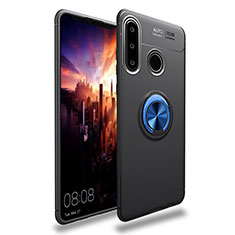 Silikon Hülle Handyhülle Ultra Dünn Schutzhülle Tasche Silikon mit Magnetisch Fingerring Ständer T03 für Huawei P30 Lite Blau und Schwarz
