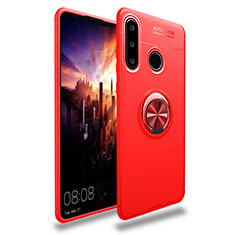 Silikon Hülle Handyhülle Ultra Dünn Schutzhülle Tasche Silikon mit Magnetisch Fingerring Ständer T03 für Huawei P30 Lite New Edition Rot