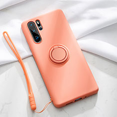 Silikon Hülle Handyhülle Ultra Dünn Schutzhülle Tasche Silikon mit Magnetisch Fingerring Ständer T03 für Huawei P30 Pro New Edition Orange