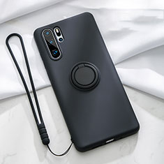 Silikon Hülle Handyhülle Ultra Dünn Schutzhülle Tasche Silikon mit Magnetisch Fingerring Ständer T03 für Huawei P30 Pro New Edition Schwarz