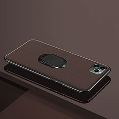 Silikon Hülle Handyhülle Ultra Dünn Schutzhülle Tasche Silikon mit Magnetisch Fingerring Ständer T04 für Apple iPhone 11 Pro Braun