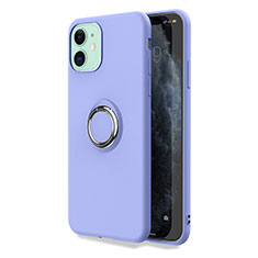 Silikon Hülle Handyhülle Ultra Dünn Schutzhülle Tasche Silikon mit Magnetisch Fingerring Ständer T04 für Apple iPhone 11 Violett