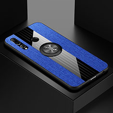 Silikon Hülle Handyhülle Ultra Dünn Schutzhülle Tasche Silikon mit Magnetisch Fingerring Ständer T04 für Huawei Honor 20E Blau