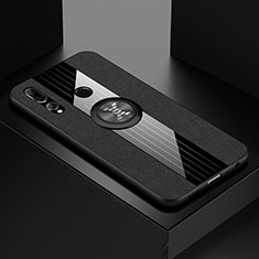 Silikon Hülle Handyhülle Ultra Dünn Schutzhülle Tasche Silikon mit Magnetisch Fingerring Ständer T04 für Huawei P Smart+ Plus (2019) Schwarz