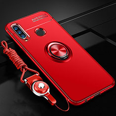 Silikon Hülle Handyhülle Ultra Dünn Schutzhülle Tasche Silikon mit Magnetisch Fingerring Ständer T05 für Huawei Honor 20 Lite Rot