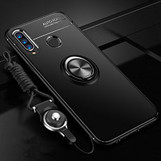 Silikon Hülle Handyhülle Ultra Dünn Schutzhülle Tasche Silikon mit Magnetisch Fingerring Ständer T05 für Huawei Honor 20E Schwarz