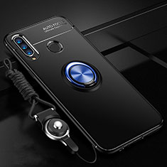 Silikon Hülle Handyhülle Ultra Dünn Schutzhülle Tasche Silikon mit Magnetisch Fingerring Ständer T05 für Huawei Honor 20i Blau und Schwarz