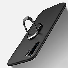 Silikon Hülle Handyhülle Ultra Dünn Schutzhülle Tasche Silikon mit Magnetisch Fingerring Ständer T05 für Huawei P30 Pro Schwarz