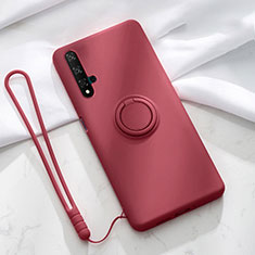 Silikon Hülle Handyhülle Ultra Dünn Schutzhülle Tasche Silikon mit Magnetisch Fingerring Ständer T06 für Huawei Honor 20 Fuchsie