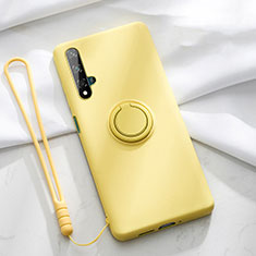 Silikon Hülle Handyhülle Ultra Dünn Schutzhülle Tasche Silikon mit Magnetisch Fingerring Ständer T06 für Huawei Honor 20 Gelb