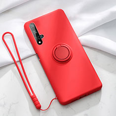 Silikon Hülle Handyhülle Ultra Dünn Schutzhülle Tasche Silikon mit Magnetisch Fingerring Ständer T06 für Huawei Honor 20S Rot