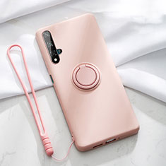 Silikon Hülle Handyhülle Ultra Dünn Schutzhülle Tasche Silikon mit Magnetisch Fingerring Ständer T06 für Huawei Nova 5T Rosa