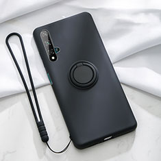 Silikon Hülle Handyhülle Ultra Dünn Schutzhülle Tasche Silikon mit Magnetisch Fingerring Ständer T06 für Huawei Nova 5T Schwarz