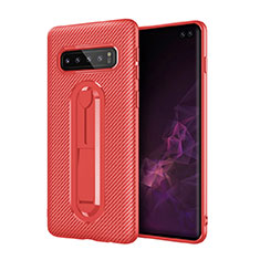 Silikon Hülle Handyhülle Ultra Dünn Schutzhülle Tasche Silikon mit Ständer für Samsung Galaxy S10 5G Rot