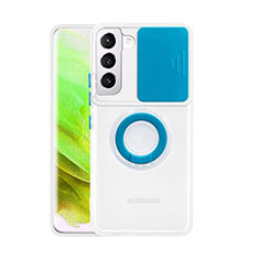 Silikon Hülle Handyhülle Ultradünn Schutzhülle Flexible Tasche Durchsichtig Transparent mit Fingerring Ständer S01 für Samsung Galaxy S21 FE 5G Blau