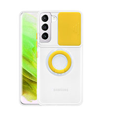 Silikon Hülle Handyhülle Ultradünn Schutzhülle Flexible Tasche Durchsichtig Transparent mit Fingerring Ständer S01 für Samsung Galaxy S21 FE 5G Gelb