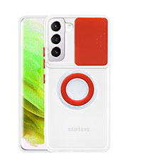 Silikon Hülle Handyhülle Ultradünn Schutzhülle Flexible Tasche Durchsichtig Transparent mit Fingerring Ständer S01 für Samsung Galaxy S22 5G Rot