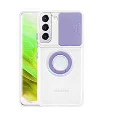 Silikon Hülle Handyhülle Ultradünn Schutzhülle Flexible Tasche Durchsichtig Transparent mit Fingerring Ständer S01 für Samsung Galaxy S23 Plus 5G Violett
