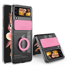Silikon Hülle Handyhülle Ultradünn Schutzhülle Flexible Tasche Durchsichtig Transparent mit Fingerring Ständer S01 für Samsung Galaxy Z Flip3 5G Pink