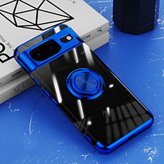 Silikon Hülle Handyhülle Ultradünn Schutzhülle Flexible Tasche Durchsichtig Transparent mit Magnetisch Fingerring Ständer AN1 für Google Pixel 8 5G Blau