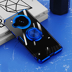 Silikon Hülle Handyhülle Ultradünn Schutzhülle Flexible Tasche Durchsichtig Transparent mit Magnetisch Fingerring Ständer AN1 für Sharp Aquos R7 Blau