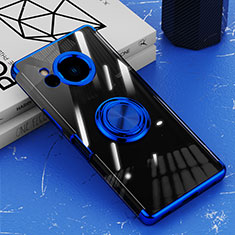 Silikon Hülle Handyhülle Ultradünn Schutzhülle Flexible Tasche Durchsichtig Transparent mit Magnetisch Fingerring Ständer AN1 für Sharp Aquos R8 Blau